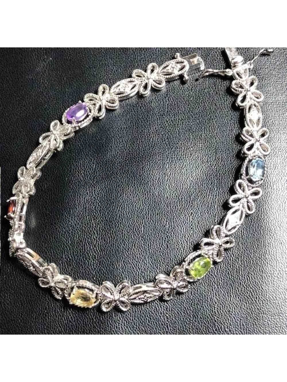 B0910 PAJ BB Multi Gems Filigree Butterfly Link Bracelet 7.5" Amethyst citrine